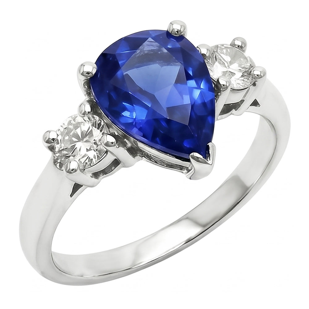 Bague Poire Ceylan Saphir Diamant Naturels Extraits des Mines ( et non cultivés en laboratoire ) Or Blanc 4.21 Ct Bijoux