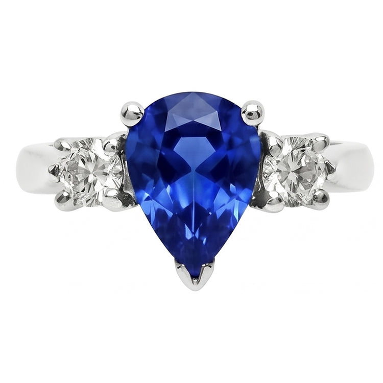 Bague Poire Ceylan Saphir Diamant Naturels Extraits des Mines ( et non cultivés en laboratoire ) Or Blanc 4.21 Ct Bijoux