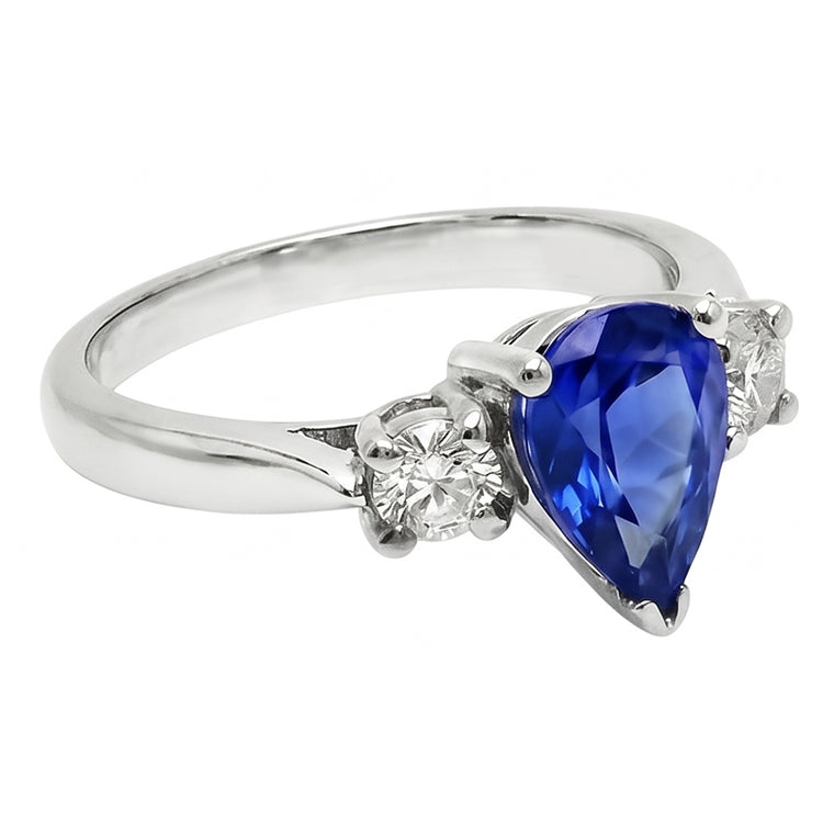 Bague Poire Ceylan Saphir Diamant Naturels Extraits des Mines ( et non cultivés en laboratoire ) Or Blanc 4.21 Ct Bijoux