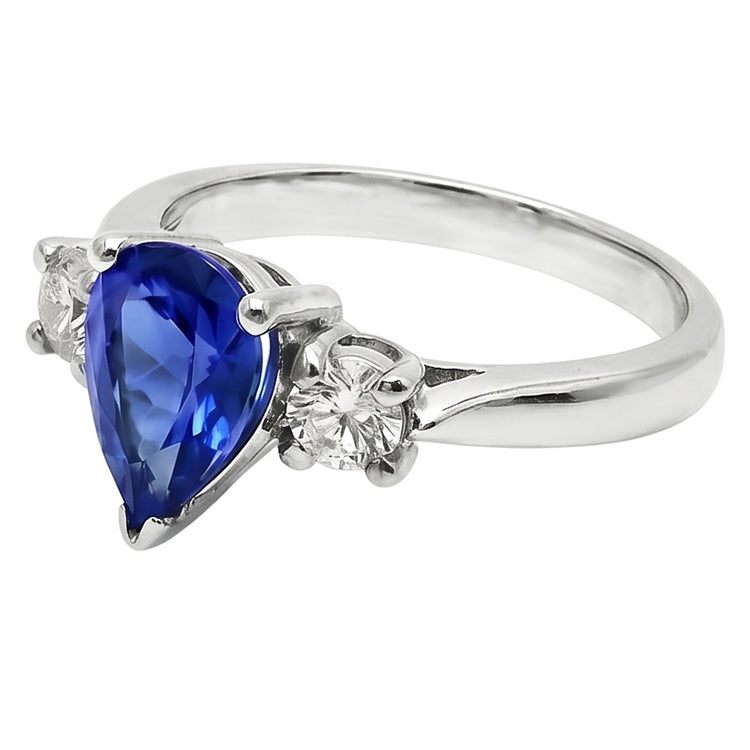 Bague Poire Ceylan Saphir Diamant Naturels Extraits des Mines ( et non cultivés en laboratoire ) Or Blanc 4.21 Ct Bijoux
