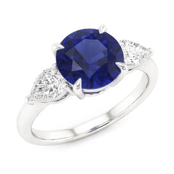 Bague Poire Diamant 3 Pierres Taille Ronde Saphir Bleu Bijoux 3 Carats