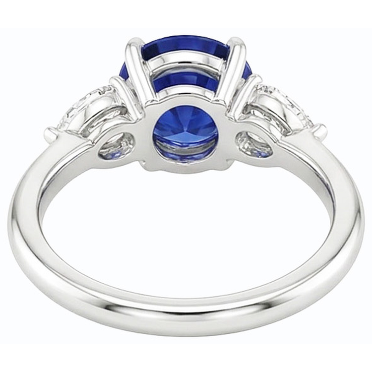 Bague Poire Diamant 3 Pierres Taille Ronde Saphir Bleu Bijoux 3 Carats