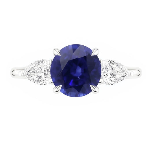 Bague Poire Diamant 3 Pierres Taille Ronde Saphir Bleu Bijoux 3 Carats