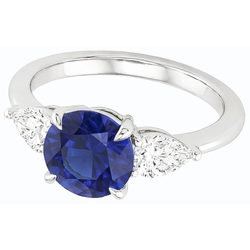 Bague Poire Diamant 3 Pierres Taille Ronde Saphir Bleu Bijoux 3 Carats
