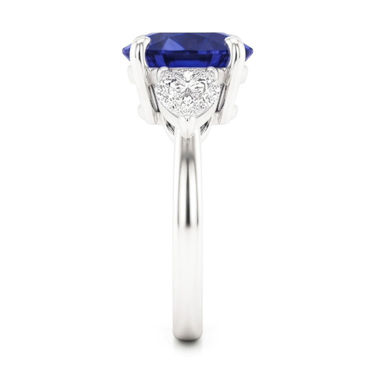 Bague Poire Diamant 3 Pierres Taille Ronde Saphir Bleu Bijoux 3 Carats