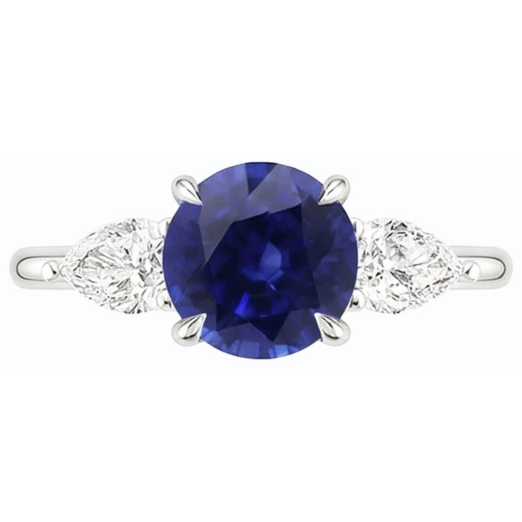 Bague Poire Diamant 3 Pierres Taille Ronde Saphir Bleu Bijoux 3 Carats