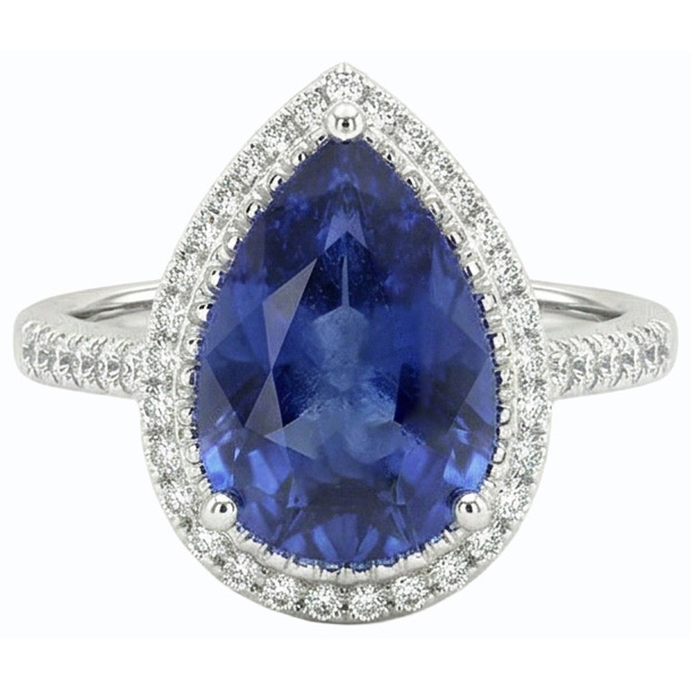 naturel pear diamant 4carats bague vue de face