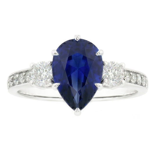 Bague Poire Saphir Pierres Précieuses Avec Accents Diamants Ronds 3.50 Carats