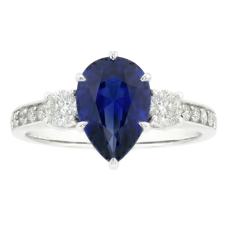 Bague Poire Saphir Pierres Précieuses Avec Accents Diamants Ronds 3.50 Carats