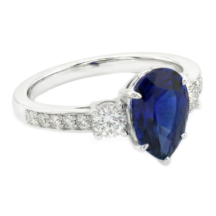 Bague Poire Saphir Pierres Précieuses Avec Accents Diamants Ronds 3.50 Carats