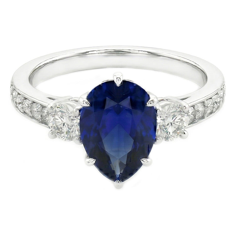Bague Poire Saphir Pierres Précieuses Avec Accents Diamants Ronds 3.50 Carats