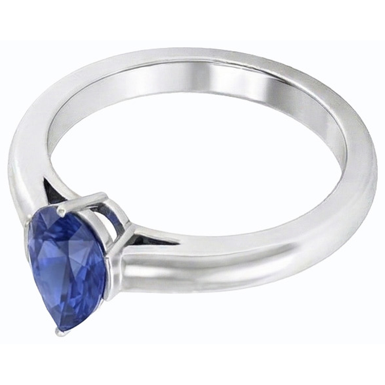 Bague Poire Solitaire Saphir Bleu Naturel 1.50 Carats