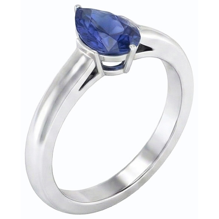 Bague Poire Solitaire Saphir Bleu Naturel 1.50 Carats