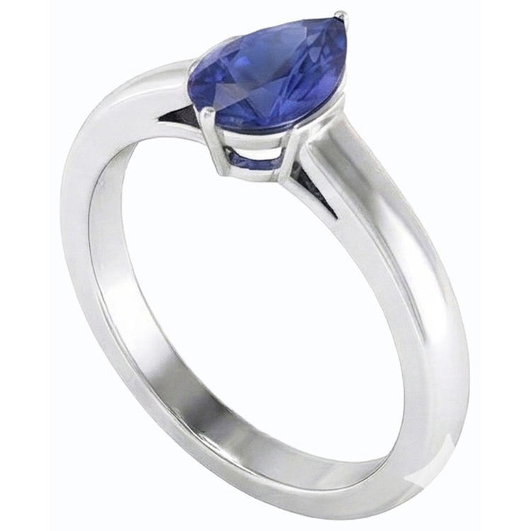 Bague Poire Solitaire Saphir Bleu Naturel 1.50 Carats