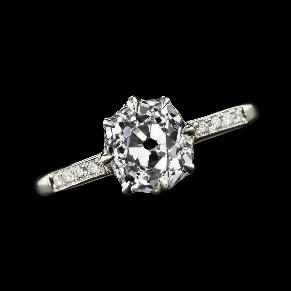 Bague Pour Femme Avec Griffes D'aigle Et Véritable Diamants Ronds Taille Ancienne En Or 3,25 Carats