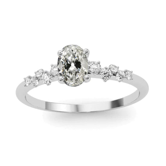 Bague Pour Femme Réel Diamant Ovale Taille Ancienne Fantaisie 2.50 Carats Avec Accents Ronds