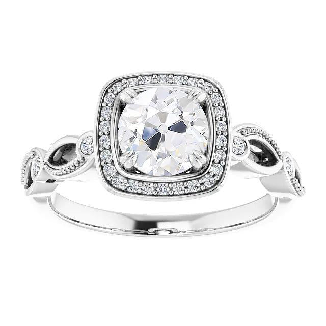 Bague Pour Femme Ronde Halo Taille Ancienne Et Réel Diamant Noir Sertie De Griffes De 4.25 Carats