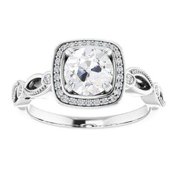 Bague Pour Femme Ronde Halo Taille Ancienne Et Réel Diamant Noir Sertie De Griffes De 4.25 Carats