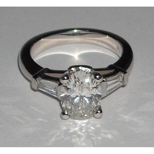 Bague Pour Femme Véritable Diamant Taille Ovale 3 Pierres 2.01 Carats Or Blanc