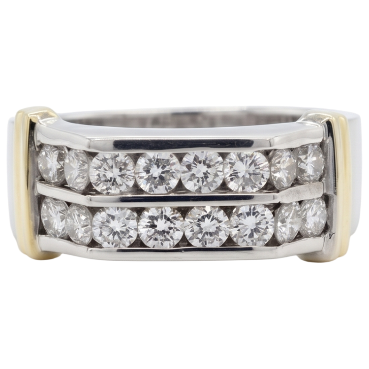 Bague Pour Homme Classique Avec Véritable Diamant Rond De 2.40 Carats En Or Blanc 14 Carats