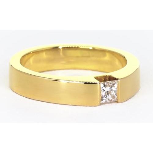 Bague Pour Homme Sertie De Réel Diamants Taille Princesse En Or Jaune 0.75 Carats