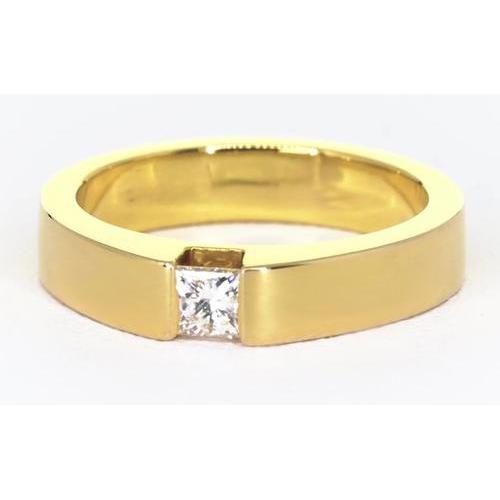 Bague Pour Homme Sertie De Réel Diamants Taille Princesse En Or Jaune 0.75 Carats