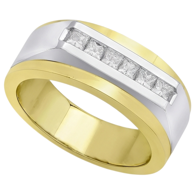 Bague Pour Hommes En Or Bicolore 14K. Réel Diamant Naturels Extraits des Mines ( et non cultivés en laboratoire ) Princesse 0.72 Carats