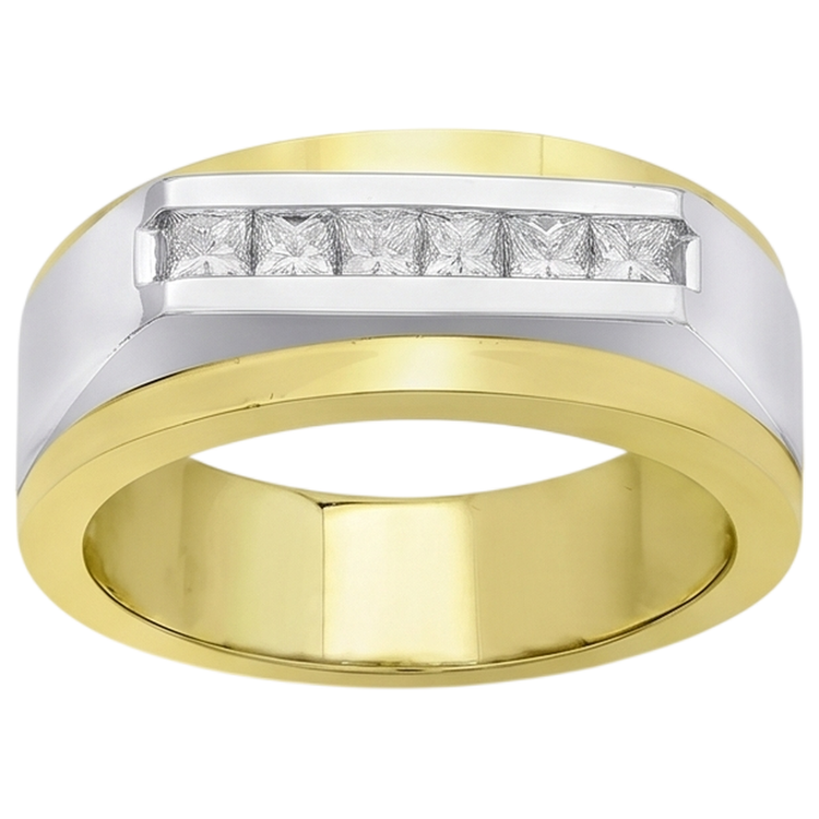 Bague Pour Hommes En Or Bicolore 14K. Réel Diamant Naturels Extraits des Mines ( et non cultivés en laboratoire ) Princesse 0.72 Carats