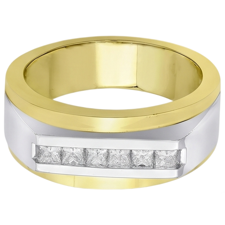 Bague Pour Hommes En Or Bicolore 14K. Réel Diamant Naturels Extraits des Mines ( et non cultivés en laboratoire ) Princesse 0.72 Carats