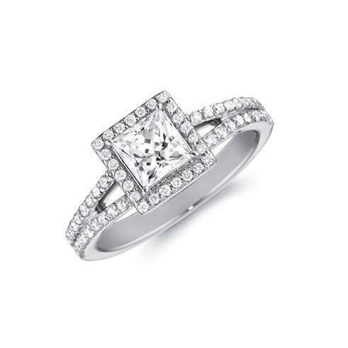 Bague Princesse Et Halo De Réel Diamants Ronds Avec Accent De 2.80 Ct. Or Blanc 14K