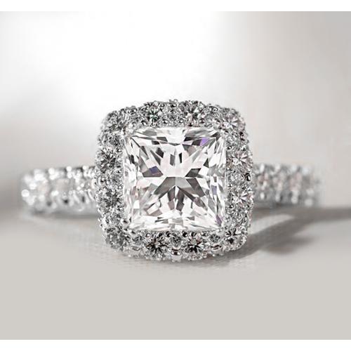 Bague Princesse Halo Réel Diamant 4.50 Carats