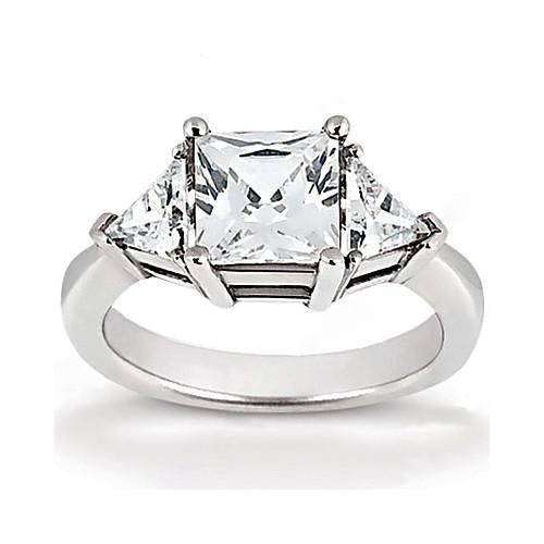 Bague Princesse Véritable Diamant A Trois Pierres Avec Trillions 2.21 Ct. Bijoux