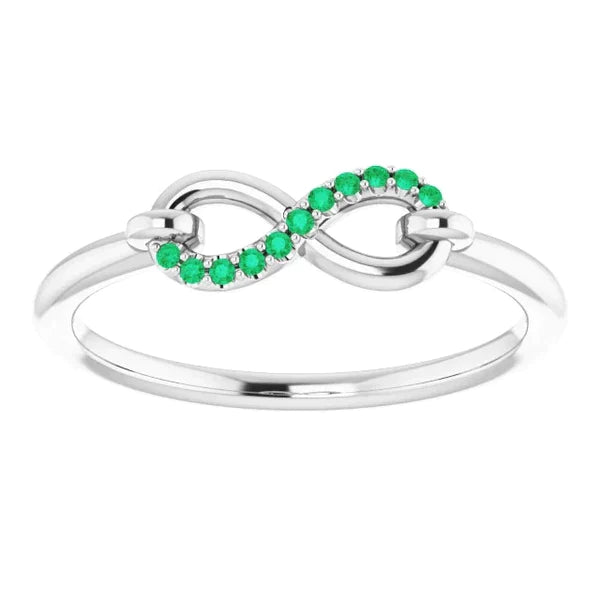 Bague Promesse Émeraude Vert Ronde Infini Or Blanc 1 Carat 14K