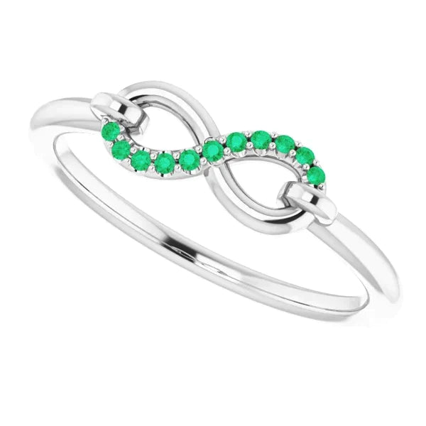 Bague Promesse Émeraude Vert Ronde Infini Or Blanc 1 Carat 14K