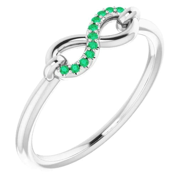 Bague Promesse Émeraude Vert Ronde Infini Or Blanc 1 Carat 14K