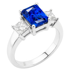 Bague Radiant 3 Pierres Saphir Bleu & Diamants Princesse 3 Carats