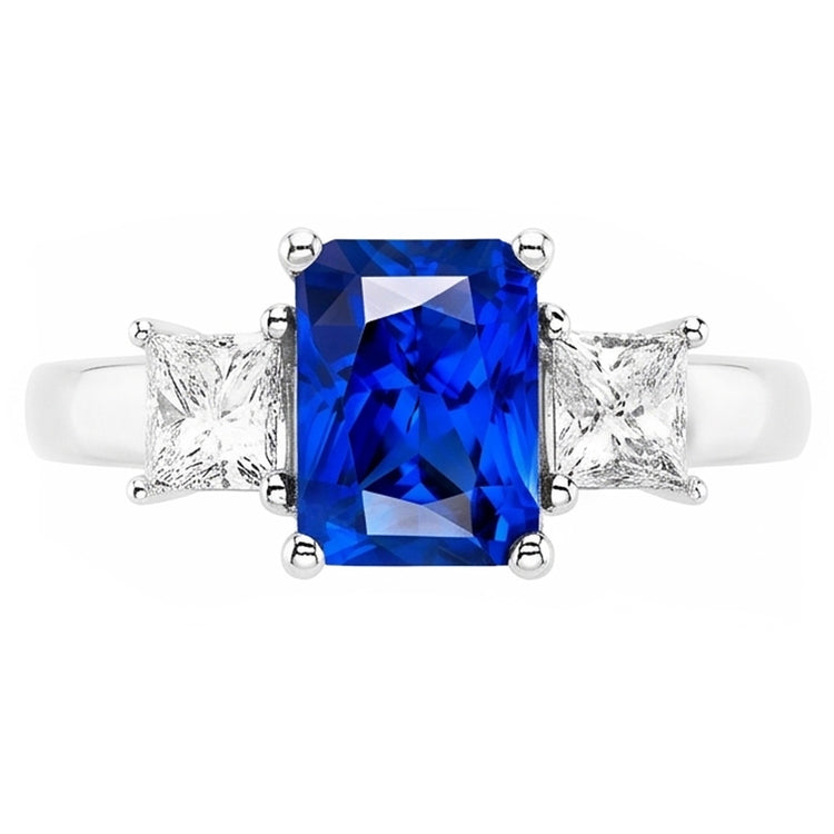Bague Radiant 3 Pierres Saphir Bleu & Diamants Princesse 3 Carats
