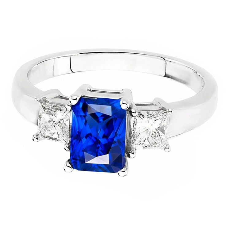 Bague Radiant 3 Pierres Saphir Bleu & Diamants Princesse 3 Carats