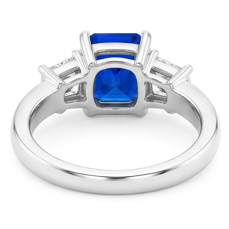 Bague Radiant 3 Pierres Saphir Bleu & Diamants Princesse 3 Carats