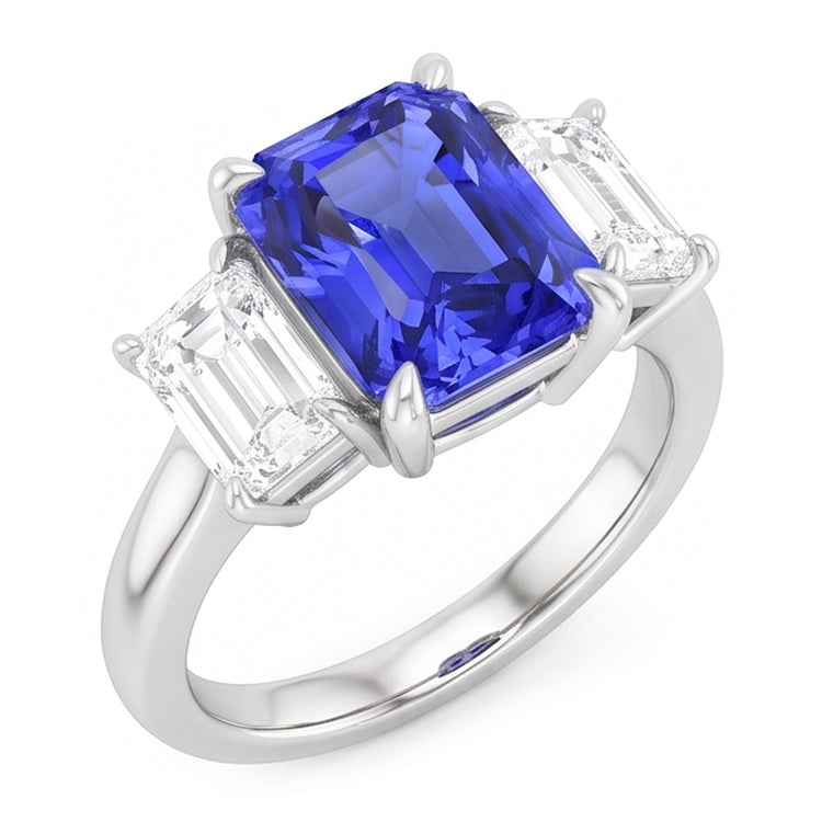 Bague Radiant Gemstone 2 Carats Saphir Ceylan & Diamants Émeraude Or