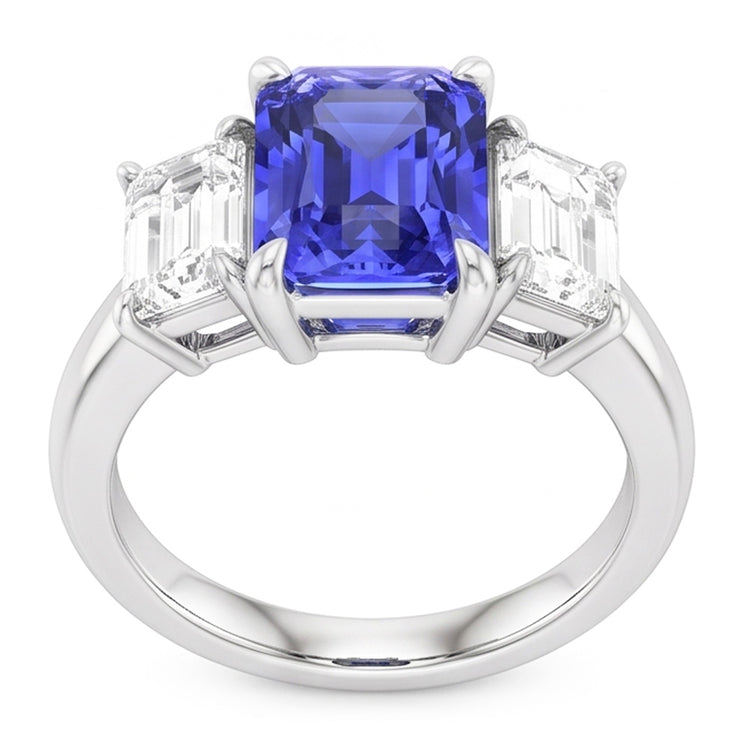 Bague Radiant Gemstone 2 Carats Saphir Ceylan & Diamants Émeraude Or