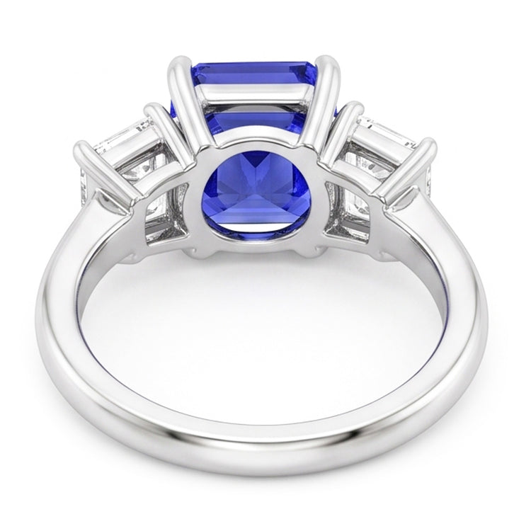 Bague Radiant Gemstone 2 Carats Saphir Ceylan & Diamants Émeraude Or