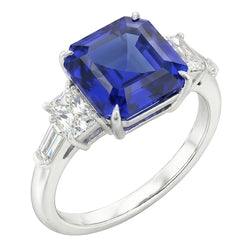 Bague Radiant & Baguette Diamant Asscher Saphir Bleu Naturel 2 Carats