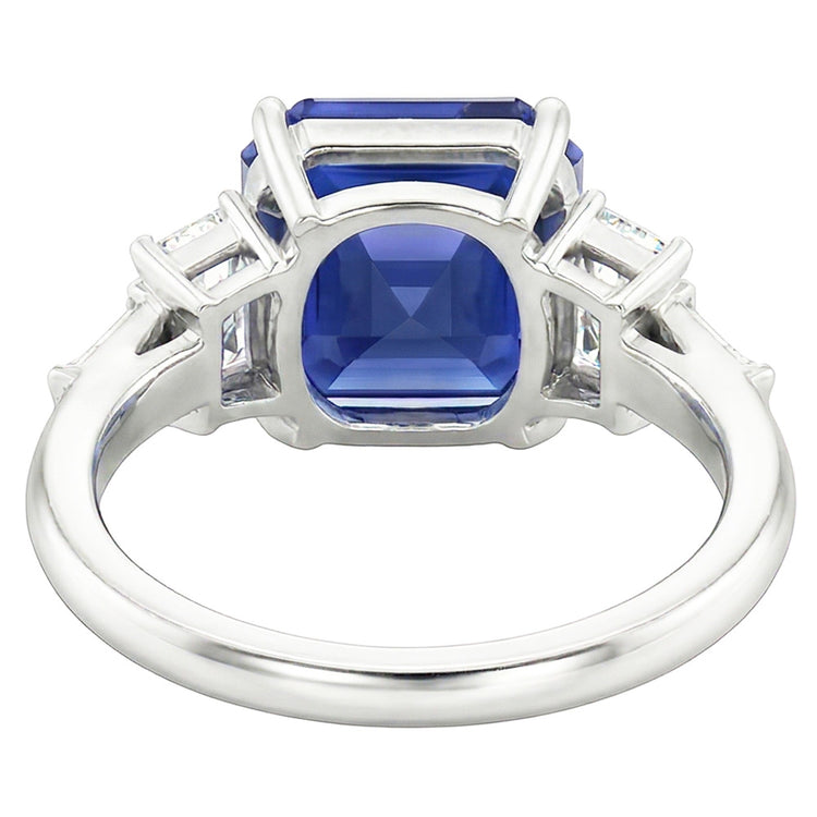 Bague Radiant & Baguette Diamant Asscher Saphir Bleu Naturel 2 Carats