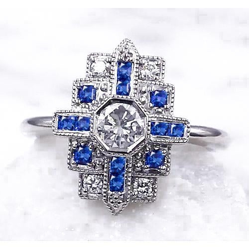 Bague Réel Diamant 2.50 Carats Style Antique Saphir Bleu Ceylan