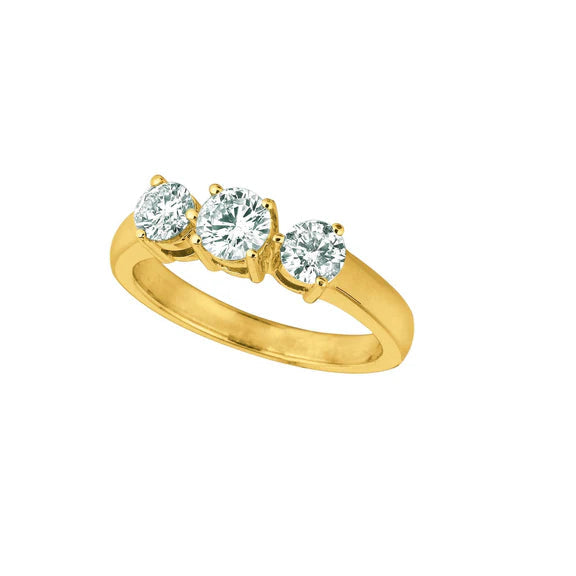 Bague Réel Diamant 3 Pierres 1 Carat Bijoux Or Jaune 14K Neuf