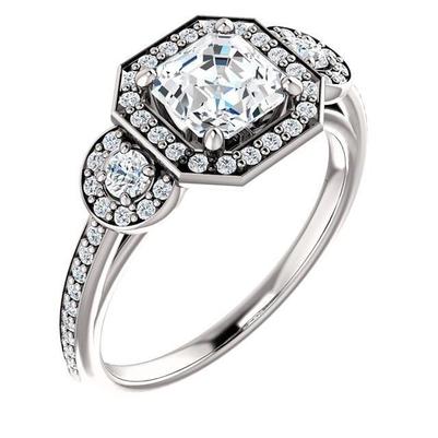 Bague Réel Diamant Asscher Style Trois Pierres 1.88 Carat Or Blanc 14K