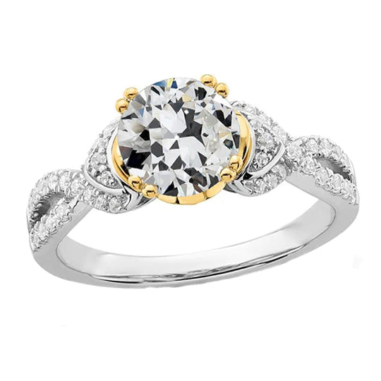 Bague Réel Diamant Bicolore Taille Ancienne Mine Tige Fendue 4.50 Carats Or 14K