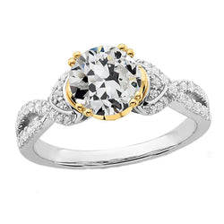 Bague Réel Diamant Bicolore Taille Ancienne Mine Tige Fendue 4.50 Carats Or 14K