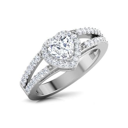 Bague Réel Diamant Cœur Et Halo Rond Tige Fendue 1.71 Carat Or Blanc 14K